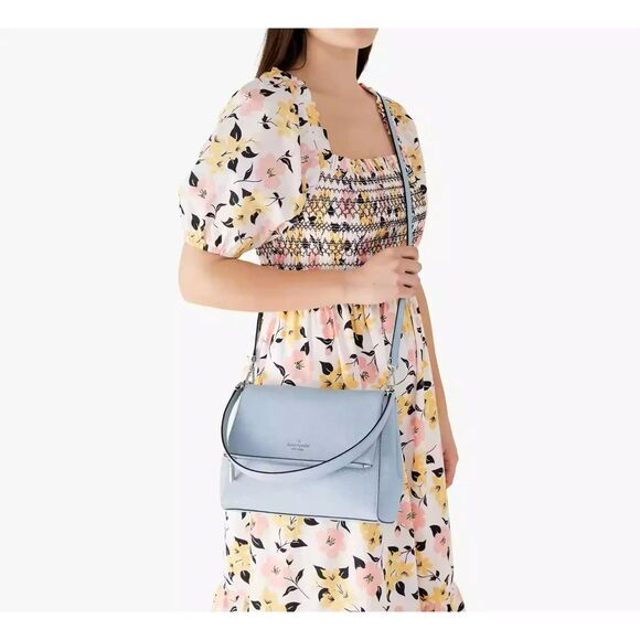 Kate Spade Leila Medium Zip Crossbody Pebble Leather Muted Blue - Picture 5 of 14